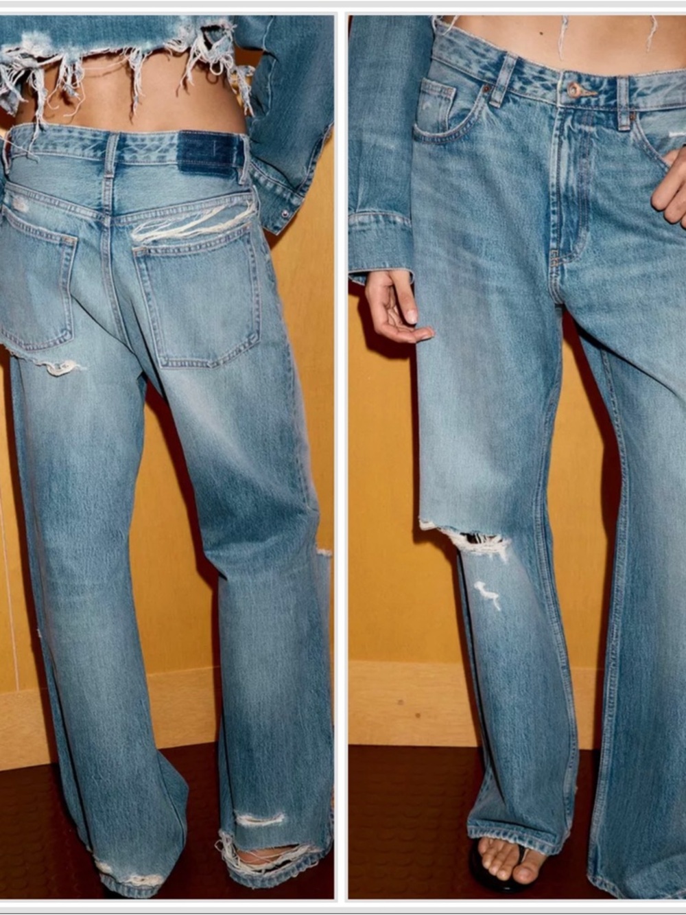 Zara The Boyfriend Ripped Mid-Rise Distressed Relaxed Jeans Sz 6 Waist 15 inches - Picture 2 of 16